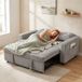 Canapé convertible 2 places, velours côtelé, convertible en lit, 2 coussins, poches latérales, 157 x 190 cm, gris clair