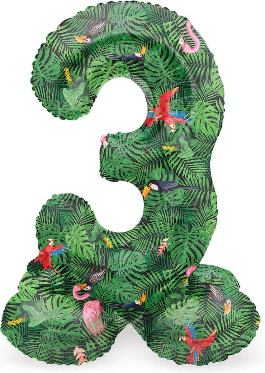 Folat Jungle Vibe 64733 Staande Folieballon Cijfer 3 - Groen, 41 cm