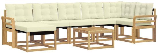 vidaXL Hoek loungeset 7 zitplaatsen Wit en crème Acacia hout