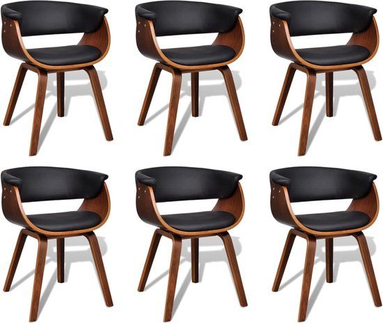 VidaXL Eetkamerstoelen 6 stuks gebogen hout en kunstleer Zwart/Bruin