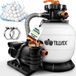 tillvex Système de filtration à sable 13.200L/h jusqu'à 40.000L + 1200g Boules filtrantes | Installation de filtre à sable 7 voies valve & Adaptateur Ø32-38mm | Filtre de piscine avec affichage de pression | Filtre à sable piscine (Blanc/Orange)