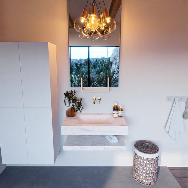 MONDIAZ ALAN - DLUX Badkamermeubelset - 80cm - Ostra - Vrijhangende wastafel - Zonder kraangat - ADX80OstPLM0Ost