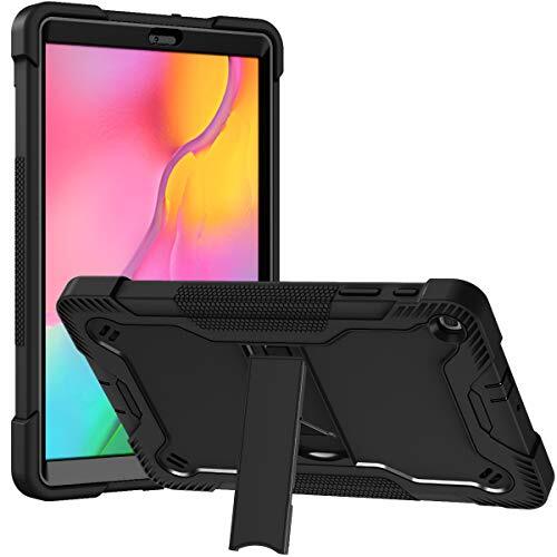 DAYI Compatibele Galaxy Tab A 10.1 hoes 2019 T510/T515/T517, 3-laagse schokbestendige beschermhoes met geïntegreerde standaard voor Samsung Galaxy Tab A 10.1 inch, zwart