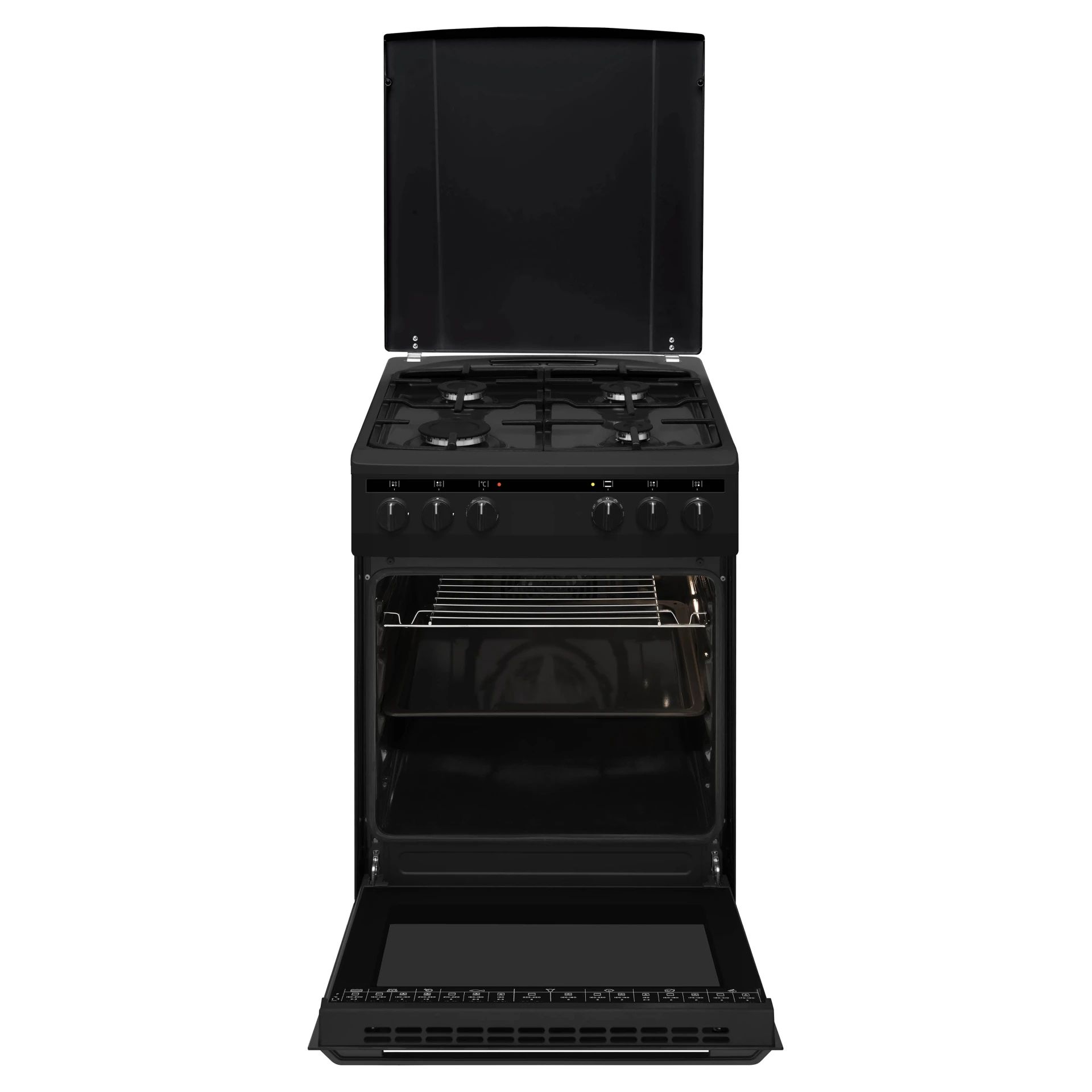 Inventum VFG5020GZWA - 50 cm vrijstaand gasfornuis met elektrische hetelucht oven - Zwart