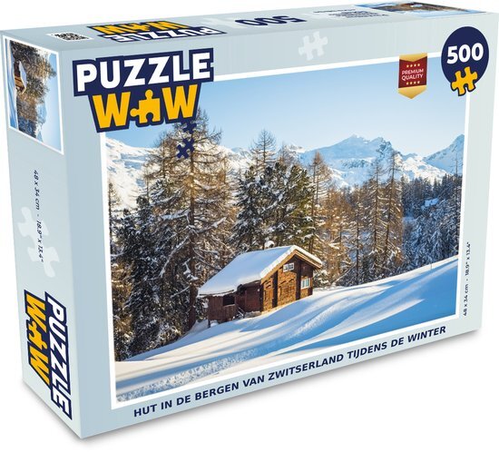 MuchoWow Puzzel Hut in de bergen van Zwitserland tijdens de winter - Legpuzzel - Puzzel 500 stukjes