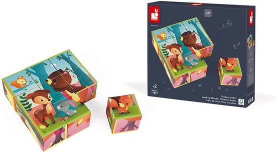 Janod Kubkid - Bosdieren Blokkenpuzzel - 9 Stukjes - Vanaf 2 Jaar