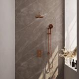 Brauer Copper Edition Thermostatische Regendoucheset Inbouw - Hoofddouche 20 cm - Gebogen Wandarm - 3 Weg - Handdouche 3 Standen - Doucheslang - Geintegreerde Glijstang