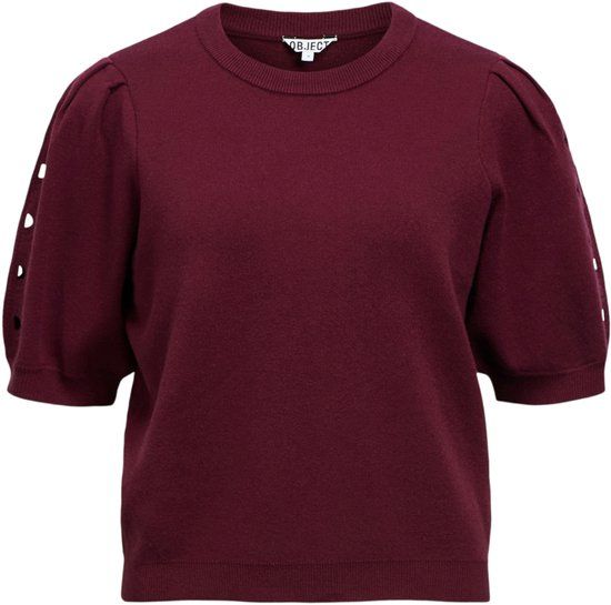 Object Trui Objyuki S/s Re Knit Pullover Noos 23047215 Windsor Wine/embroidery Dames Maat - L