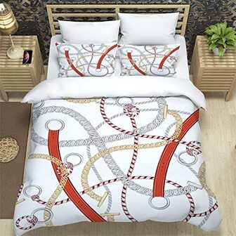 YINGD Kinderdekbedovertrek, Wit Oranje Lijnen 240X280 Cm Ritssluiting, Dekbedovertrek En Kussensloop, 3D Digitale Cartoonprint, Beddengoedset, Voor Jongens En Meisjes