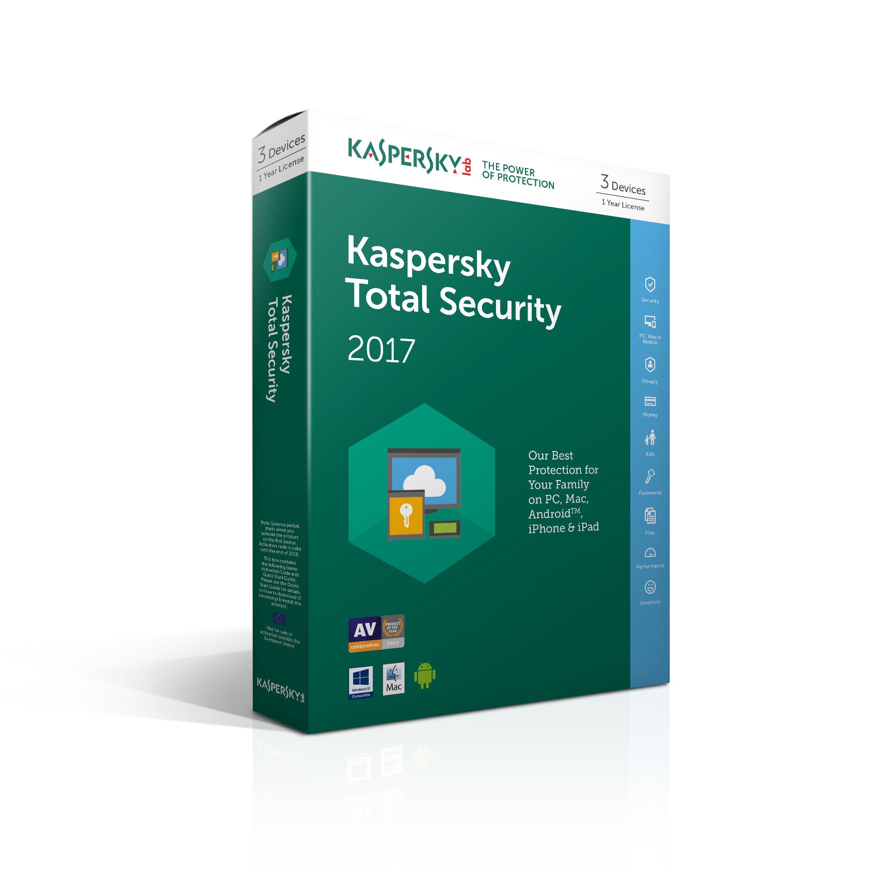 Kaspersky Total Security 2017 - 3 Users - 1 Year - Dutch/French