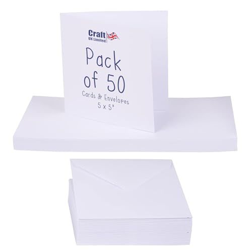 Craft UK 50 kaarten en enveloppen, wit, 5 x 5-Inch, 382 243 (12.7cmx12.7cm)