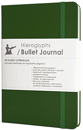 Hieroglyphs Bullet Journal Hieroglyphs Bullet Journal/Notitieboek A5 Dotted - met Nederlandstalige Methode - 189 Genummerde Pagina's - 100g/m2 Papier - opbergvak, drie leeswijzers, elastieken sluiting