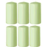 Enlightening Candles Cilinderkaars/stompkaars - 6x - lichtgroen - D6 x H10 cm - 36 branduren