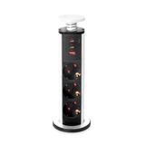 Emuca - Uitschuifbare multi-connector, 3 x Schuko-plug, 1 USB A + 2 C, Wit