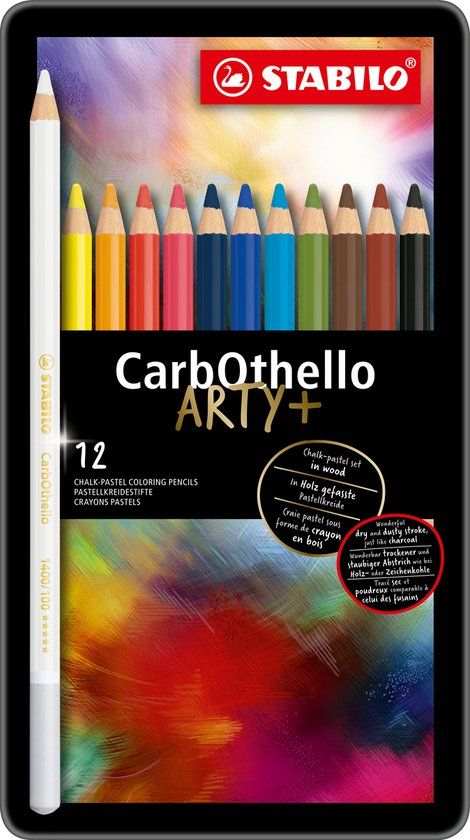 STABILO CarbOthello Kalkpastel Kleurpotloden - 12 Kleuren in Metalen Etui