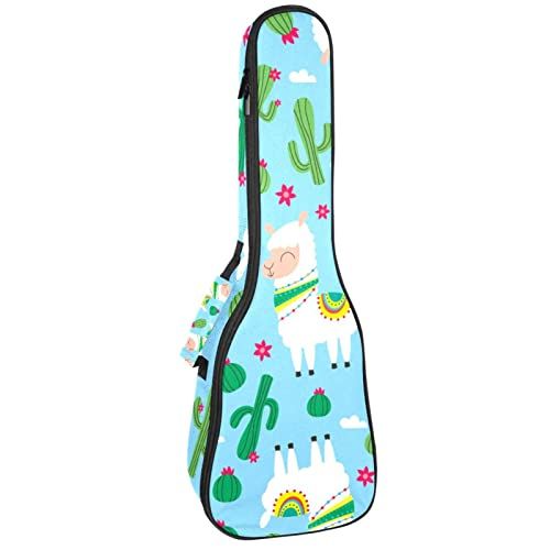 Mersov Concert Ukelele Rugzak, Heavy Duty Ukelele Case Bag met Opslag, Sopraan Concert Tenor Ukelele 10MM Gewatteerde BagBlack SheepsCute Alpaca Planten