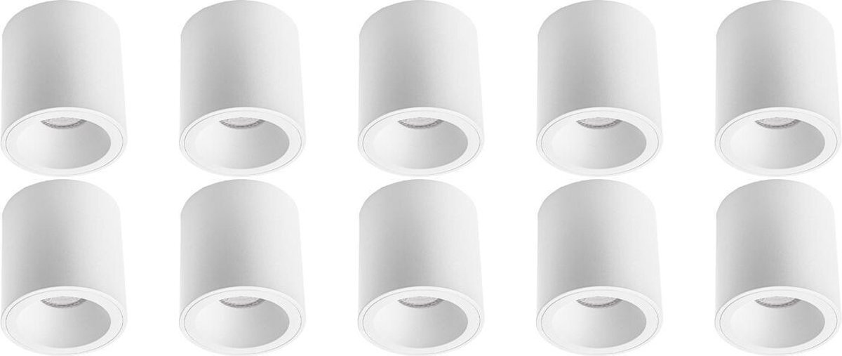 Qualu Opbouwspot 10 Pack - Proma Cliron Pro - GU10 Fitting - Opbouw Rond - Mat Wit - Aluminium - Verdiept - Ø90mm