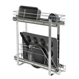 Household Essentials Glidez multifunctioneel verchroomd-stalen uittrekbaar opbergsysteem voor kookgerei en bakvormen, 2-laags ontwerp, past in iedere kast of op iedere plank met een standaard formaat