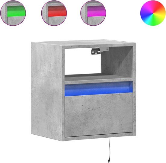 vidaXL Nachtkastjes met LED's 2 stuks wandgemonteerd betongrijs