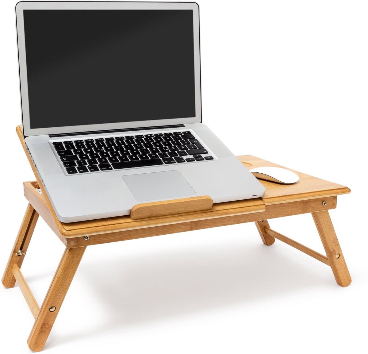 Relaxdays laptoptafel bamboe, bedtafel, bijzettafel laptop standaard verstelbaar