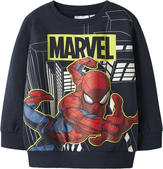 NAME IT Jongens Sweater NMMDION SPIDER NREG SWEAT UNB NOOS MAR - Navy Blazer - Maat 110
