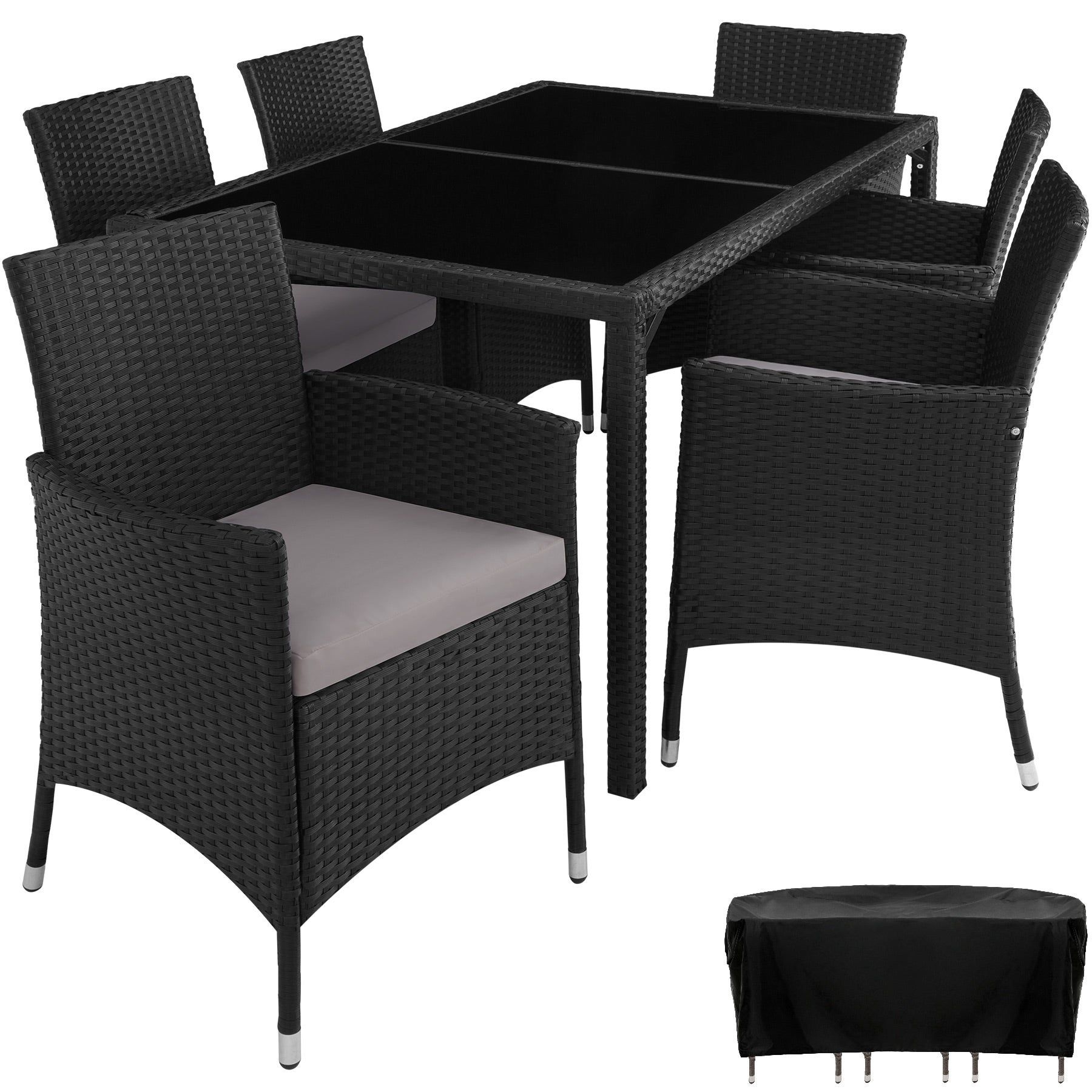 tectake Wicker Tuinmeubelset - 6 Personen - Zwart/Grijs