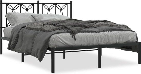 vidaXL Bedframe met hoofdbord Metaal Zwart 135x190 cm