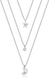 Elli Halsketting Layer Maan Ster Kristallen 925 Zilver