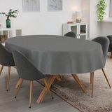 ANRO Tafelkleed Effen linnenlook Grijs Ovaal 200x140cm Met sierband Afwasbaar Waterafstotend