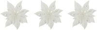 Cosy & Trendy Decoratie bloem - 3x stuks - kerstster - op clip - wit - glitter - 15 cm - kunststof