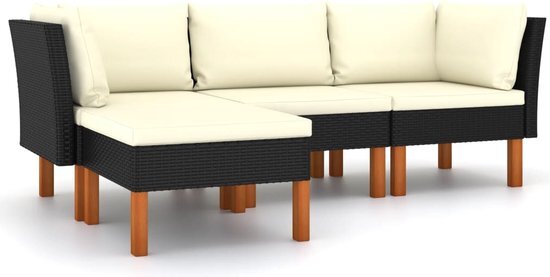 vidaXL 4-delige Loungeset met kussens poly rattan zwart