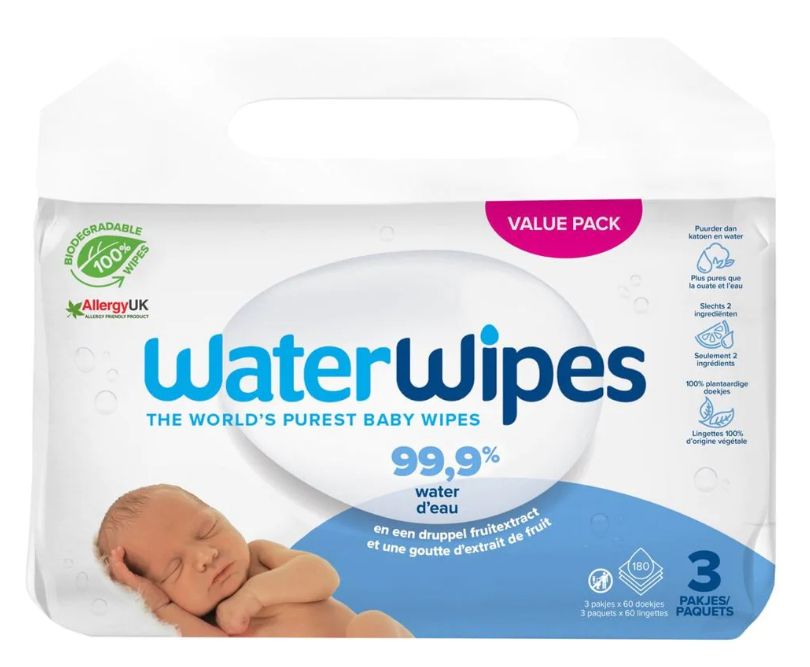 WaterWipes Baby Wipes - 180 Count - Sensitive Skin - Hypoallergenic - Plastic-Free