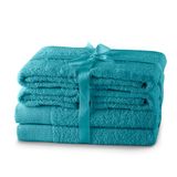AmeliaHome Amari Handdoekenset, turquoise, 4 handdoeken, 50 x 100 cm en 2 douchehanddoeken 70 x 140 cm, 100% katoen, kwaliteit absorberend