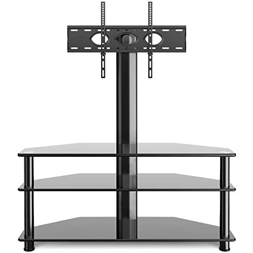 Rfiver TV Rack Glazen tv-tafel, tv-standaard voor 32 - 70 inch televisie, hoekkast, tv-meubel, tv-kast met plank van gehard glas