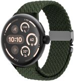 Strap-it nylon gevlochten bandje met P-Buckle aansluting geschikt voor Google Pixel Watch 5 (45 mm) / 4 (45 mm) / 3 (45 mm) - Groen