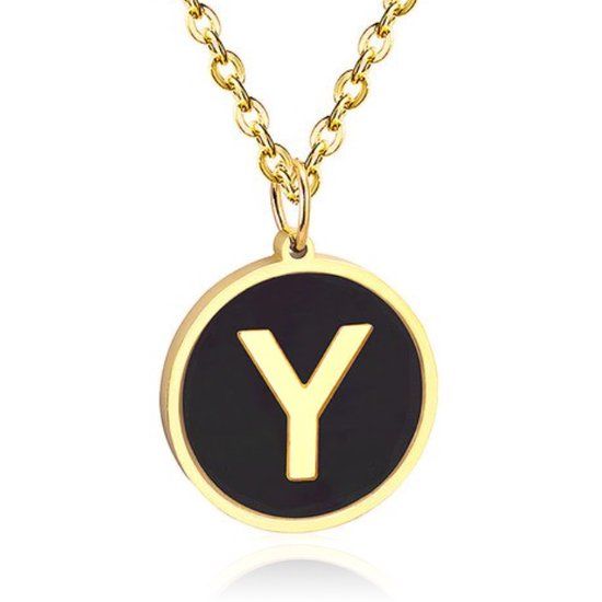 Cilla Jewels Lookinggoodtoday Goudkleurige Dames Schakelketting met Zwarte Kettinghanger Letter Y