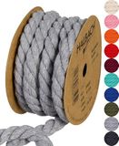 Halbach Seidenbänder gerecycled katoenen koord, breedte: 10 mm/lengte 4 m, duurzaam katoengaren voor macramé, natuurlijk koord om te knutselen, kleur: grijs