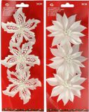Gerimport Kerstboom bloemen op clip - 6x stuks - wit - kunststof - kerstornamenten