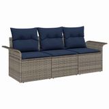vidaXL Bankstel 3-zits Grijs en Marineblauw