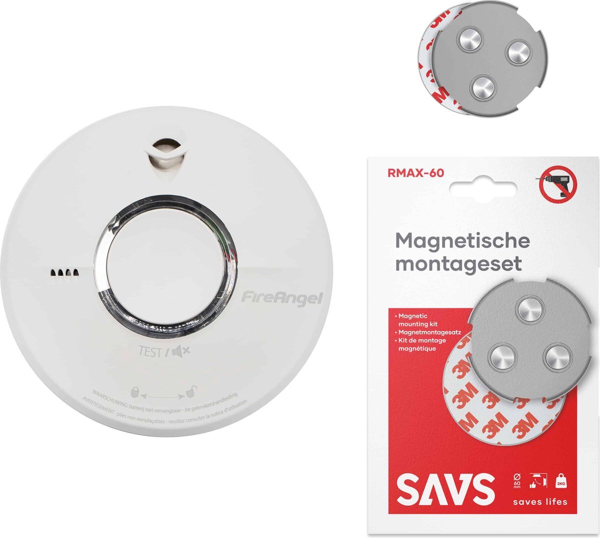 FIRE ANGEL ST-622 Rookmelder + magnetische montageset - 10 jaar batterij - Inclusief magnetische montagesets