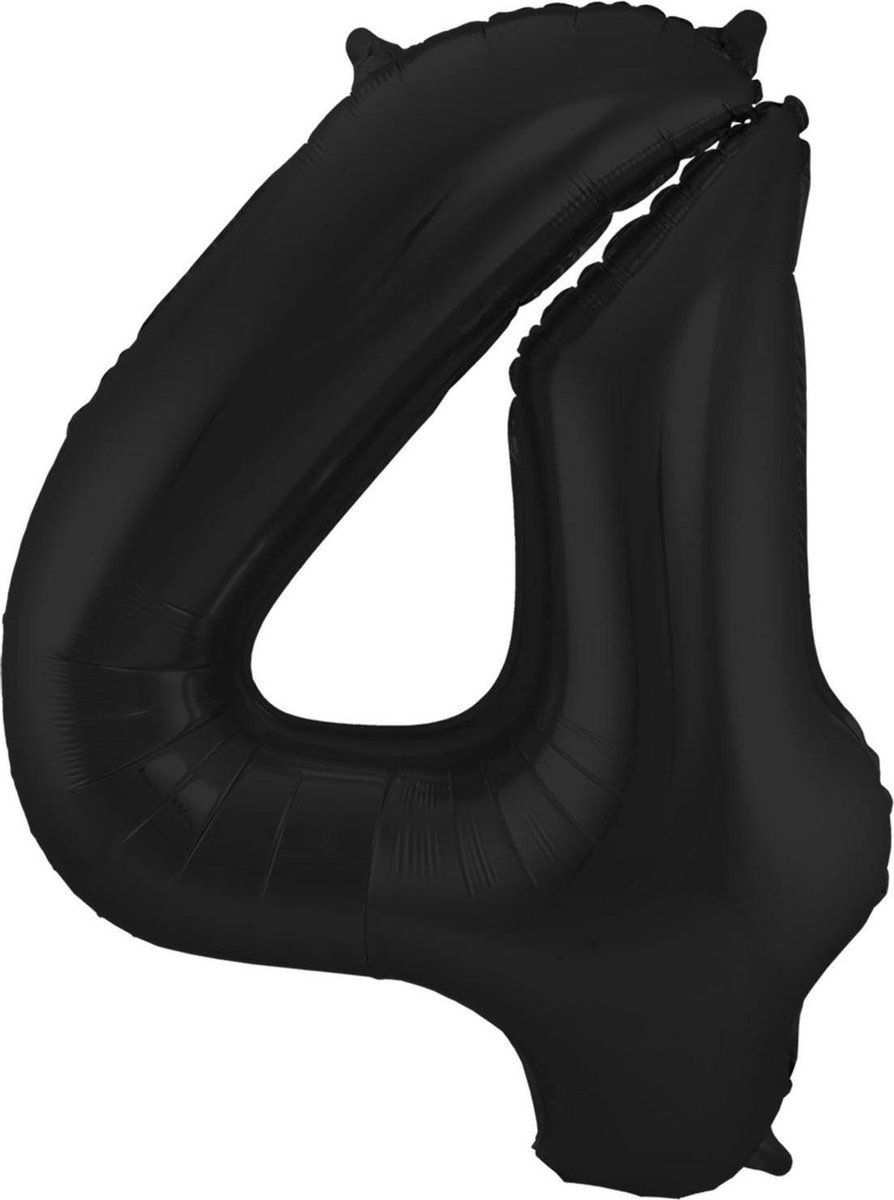 Folat Cijfer 4 Zwart Metallic Mat - 86 cm
