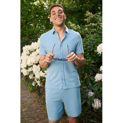 Anytime waffle shirt lichtblauw
