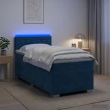 vidaXL Boxspringbed met matras en blauwe LED-verlichting, 90 x 200 cm, fluweel