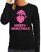 Bellatio Decorations Foute Kersttrui/Sweater Dames - Merry Christmas - Zwart - Glitter Roze - Kerstman S