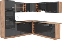 Vicco Cuisine d'angle R-Line, Anthracite Brillant/Chêne doré, 247 x 237 cm sans plan de travail