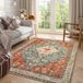 Lahome Boho Tribal Vloerkleed - 5 x 7 cm groot wasbaar vloerkleed voor woonkamer slaapkamer verweerd oosters antislip niet-pluizende print vloertapijt voor eetkamer thuis, roest/dof groenblauw