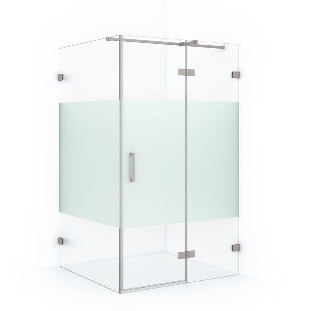 Maxaro Douchecabine Diamond 110x100cm 8mm Helder Veiligheidsglas met Matte Strook Geborsteld RVS