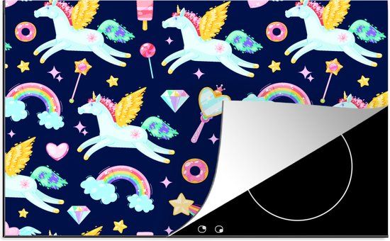 KitchenYeah® Inductie beschermer 77x51 cm - Eenhoorn - Regenboog - Diamant - Patronen - Inductiebeschermer - Inductiemat