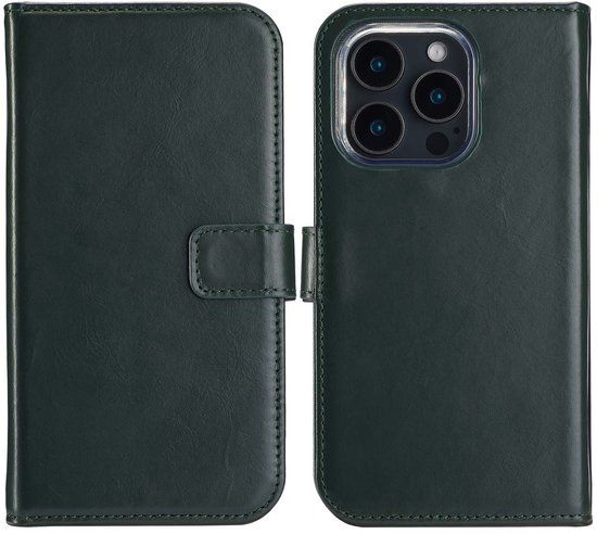 Selencia Echt Leren Bookcase voor de Apple iPhone 16 Pro Max - Groen