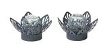 Northpoint 2x decoratieve lotus waterlelie, op batterijen met timer, van metaal met glazen bol, warmwit licht - optiek van gebroken glas (diameter x hoogte) 16,5 x 8 cm, grijs, klein, met gestanst patroon